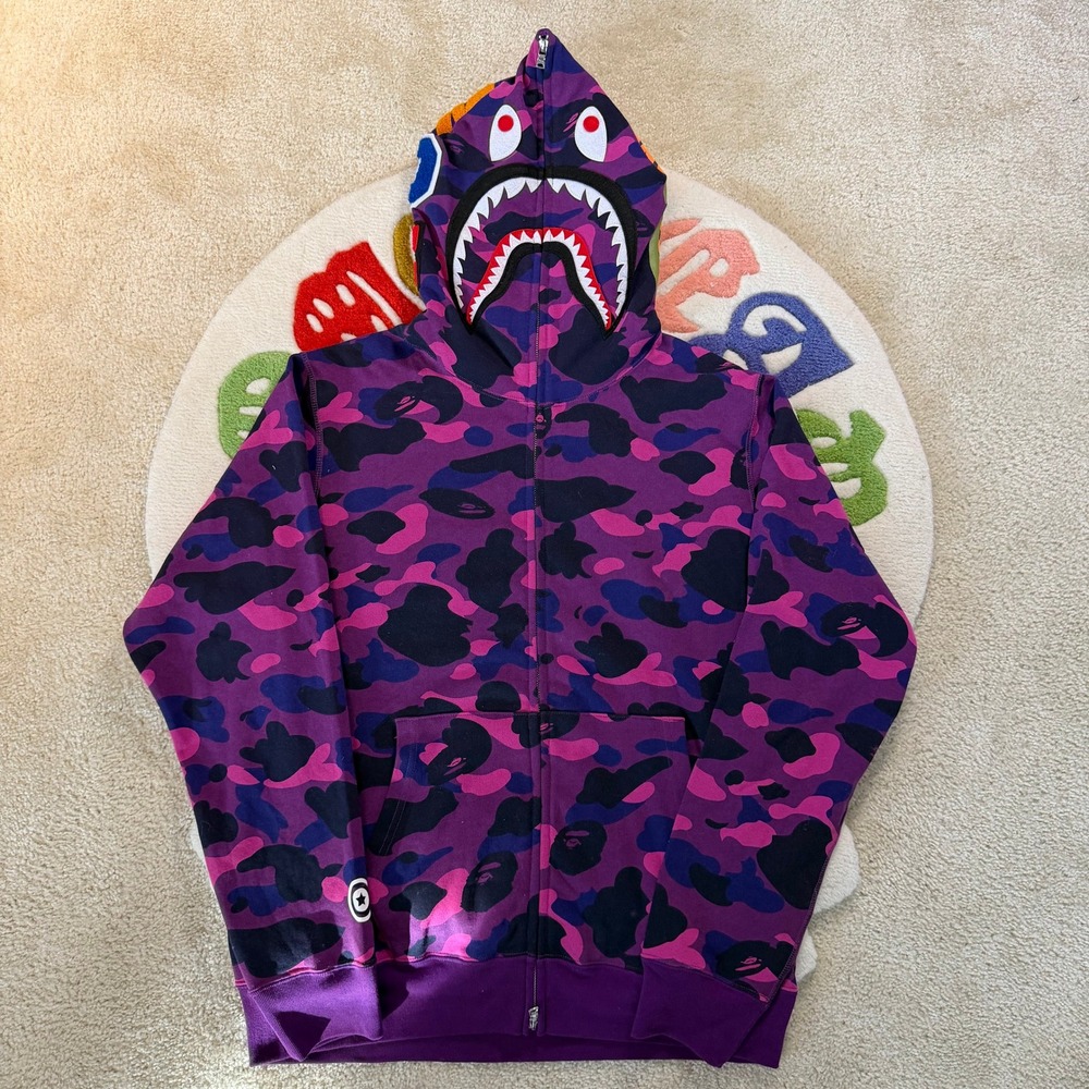 A Bathing Ape BAPE Color Camo Shark Full Zip Hoodie Purple XL NWT